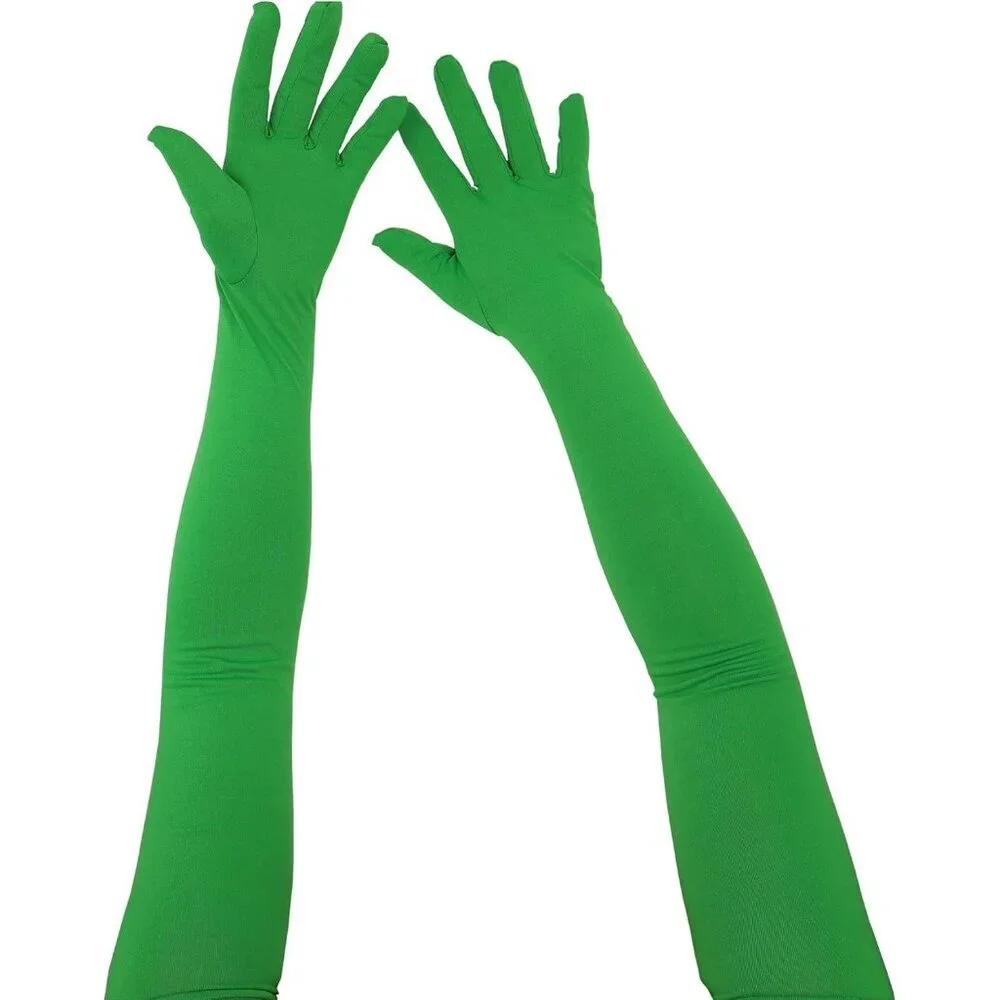 Women's Classic Satin Green Above Elbow Gloves Stretchy Soft Cosplay Costume